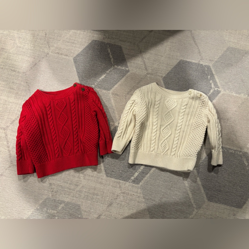 GAP Red and Cream Cable Knit Sweater Duo